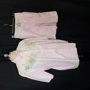 Andrew Sports vintage 2 pc pink candy stripe beaded shorts outfit, M, grannycore